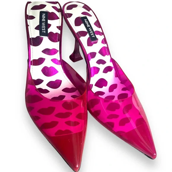 Nine West HOTT Clear Plastic Mule Heels Pumps | Barbie Hot Pink | Womens 8.5 NEW - Picture 5 of 16